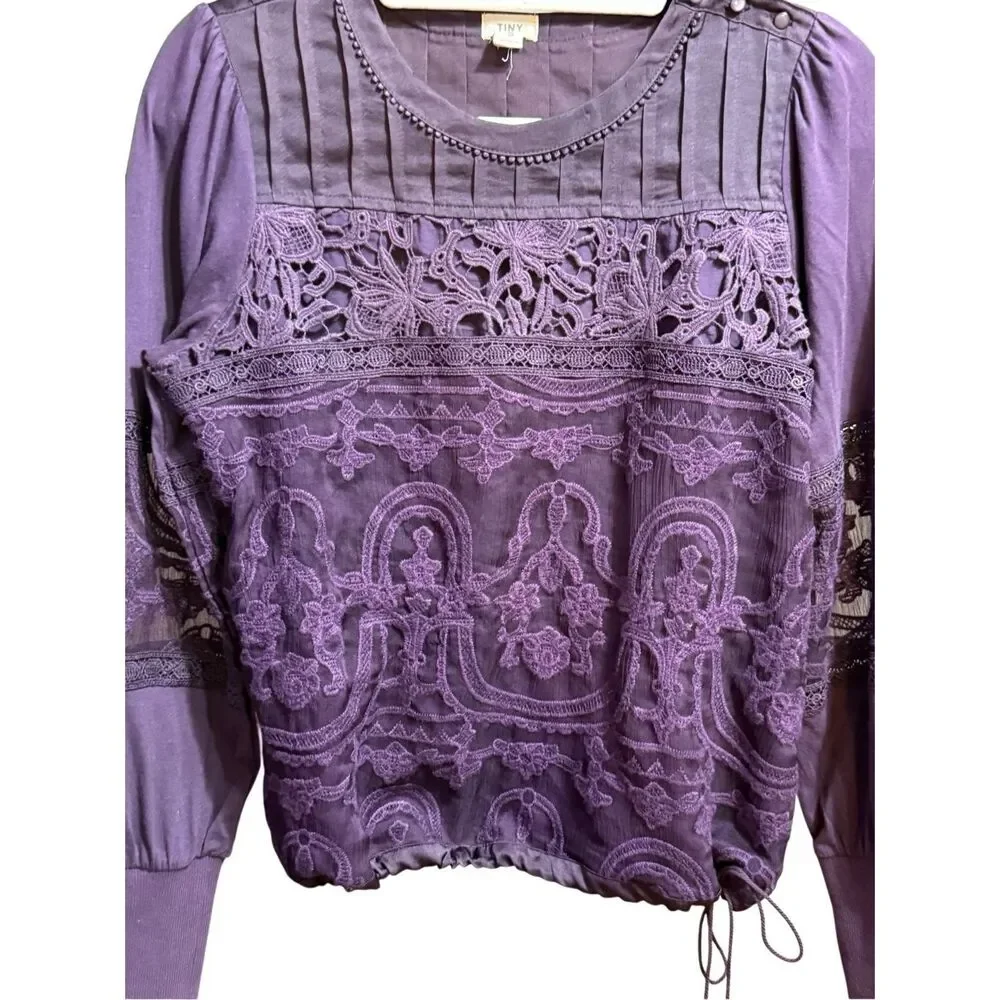 TINY by‎ Anthropologie Violet Lace Mixed Media Blouse Sz S